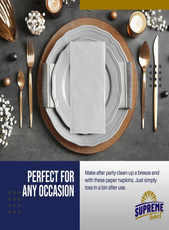 Supreme Select Premium Disposable Dinner Napkins – Soft, Absorbent Bulk White Paper Napkin in Floral Design, 2 Ply-Great for Parties, Catering, Events, Restaurants. 1/8 Fold 14x16" [Pack of 100] - Image 3